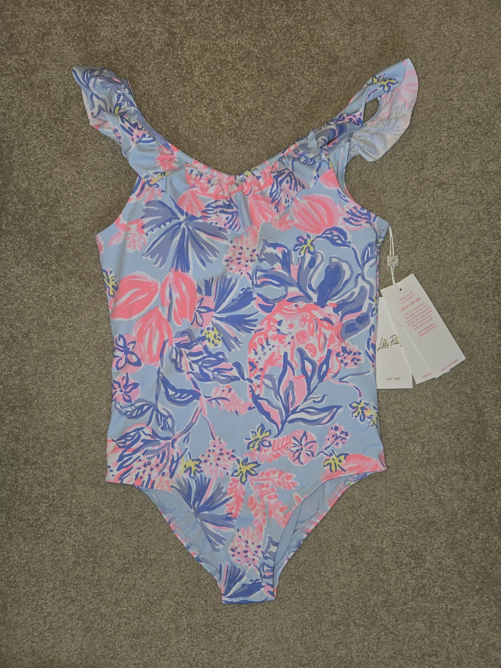 Lilly Pulitzer Girls' Light Blue Floral One-Piece Swimsuit Size 10 NWT